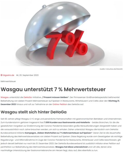 Wasgau unterstützt 7% Mehrwertsteuer
