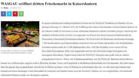 WASGAU eröffnet dritten Frischemarkt in Kaiserslautern