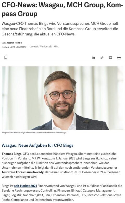 CFO-News: Wasgau, MCH Group, Kompass Group